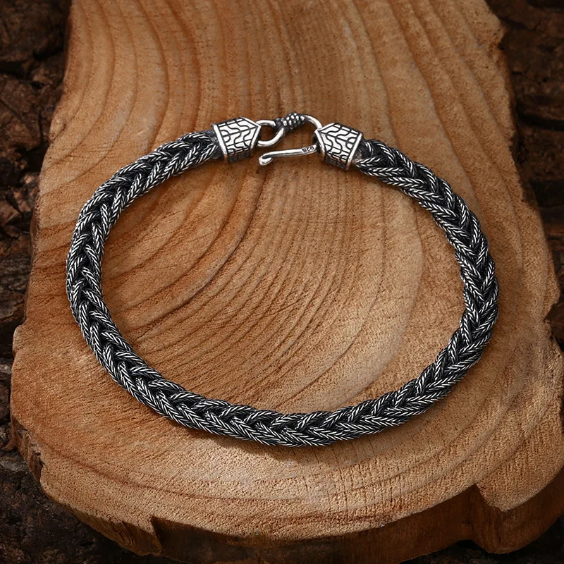 BOCAI S925 Sterling Silver Bracelets for Women Men New Men's Fashion Fox-tail Braid Weaven-chain Argentum Jewelry Free Shipping