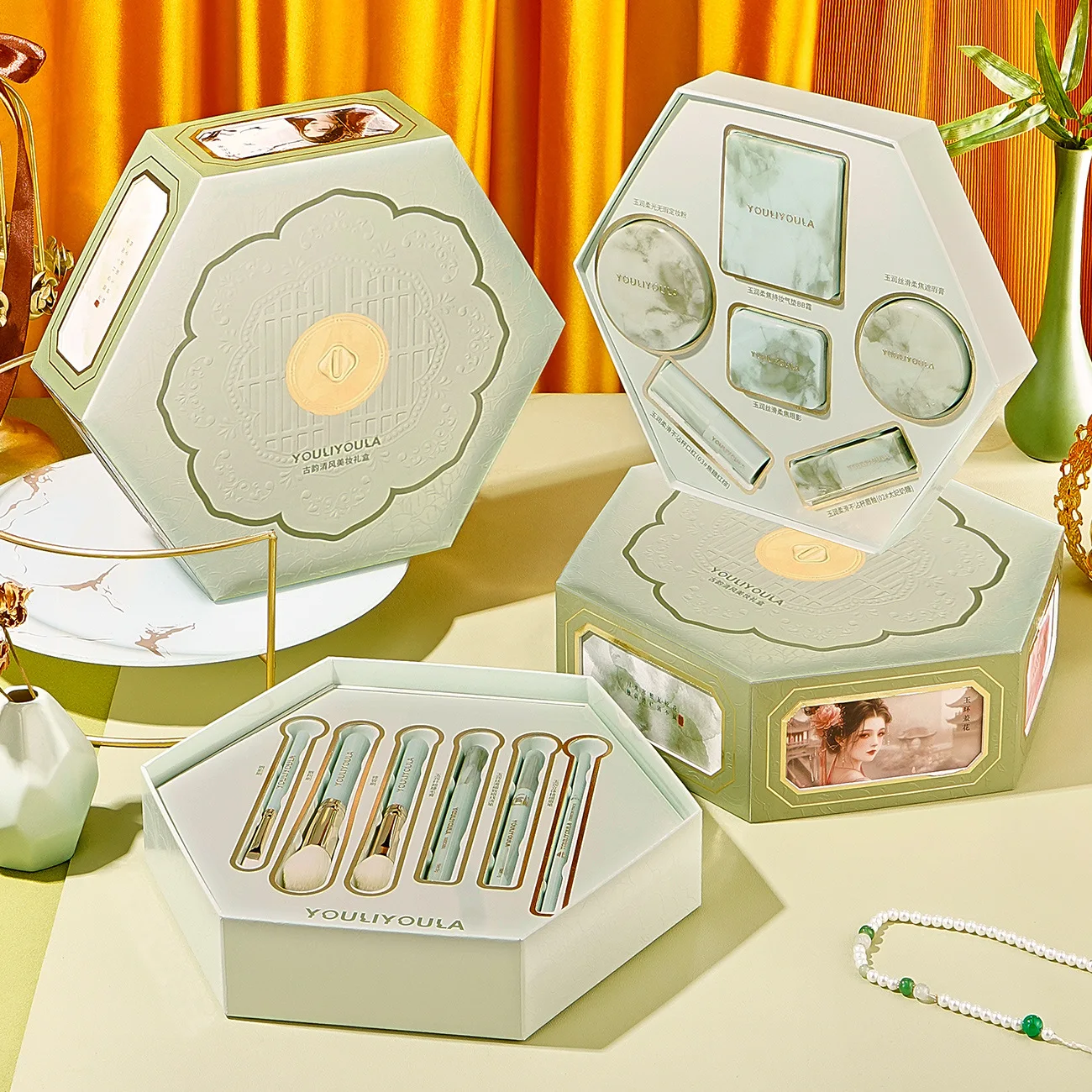 Ancient Charm Fresh Breeze Makeup Set Cosmetics Full Set Chinese Style Makeup Gift Box Holiday Gift with Makeup Brush Set