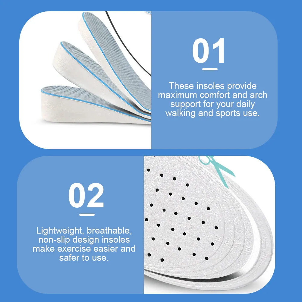 Height Increase Insoles Shock Absorbing EVA Shoe Inserts Breathable Sweat Absorbent Non Slip Sports Pads