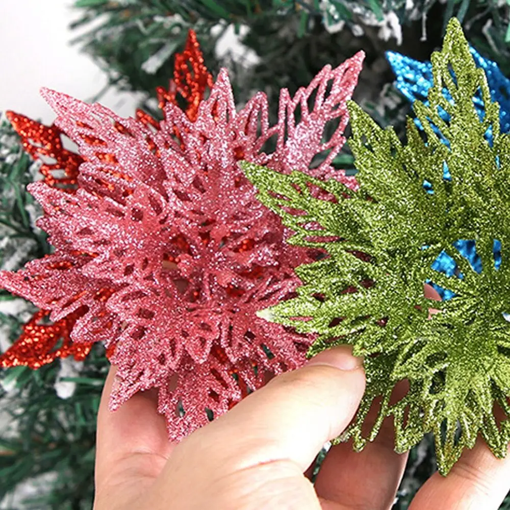 Natal glitter flor ouro prata vermelho artificial poinsétia cabeça floral decoração da árvore de natal casa presentes de ano novo