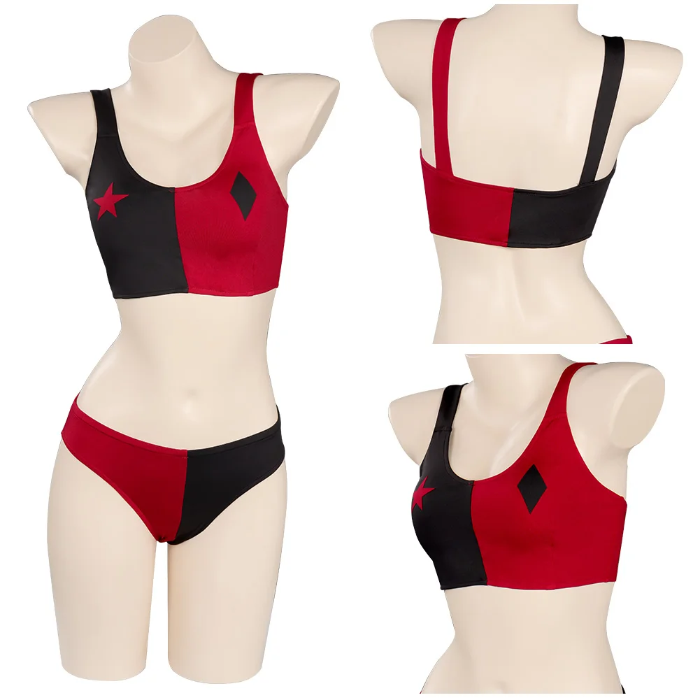 Quinzel Cosplay Costume para o Halloween, duas peças Swimwear, roupas, terno do carnaval