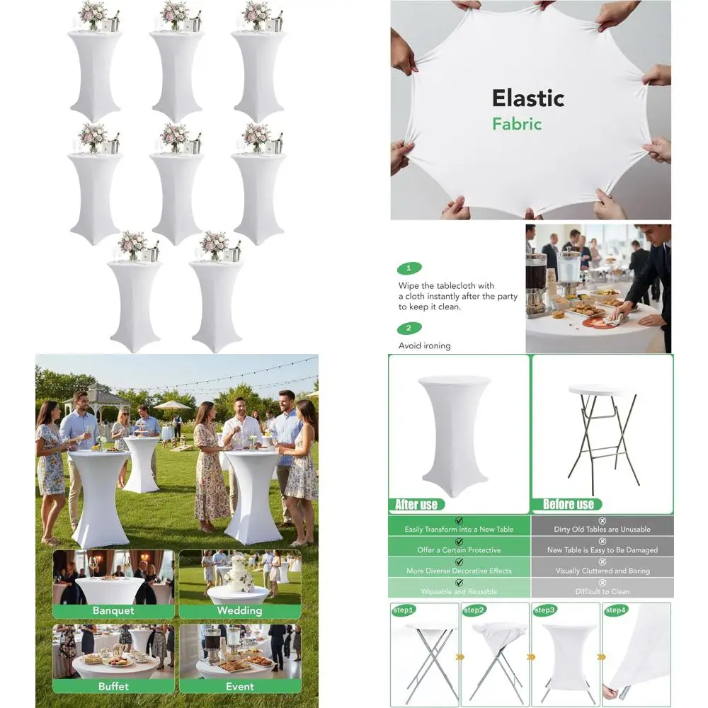 

Белые круглые скатерти для коктейльных столов, 28x43 дюйма, 8 штук в упаковке, многоразовые для вечеринок, свадеб, декора мероприятий