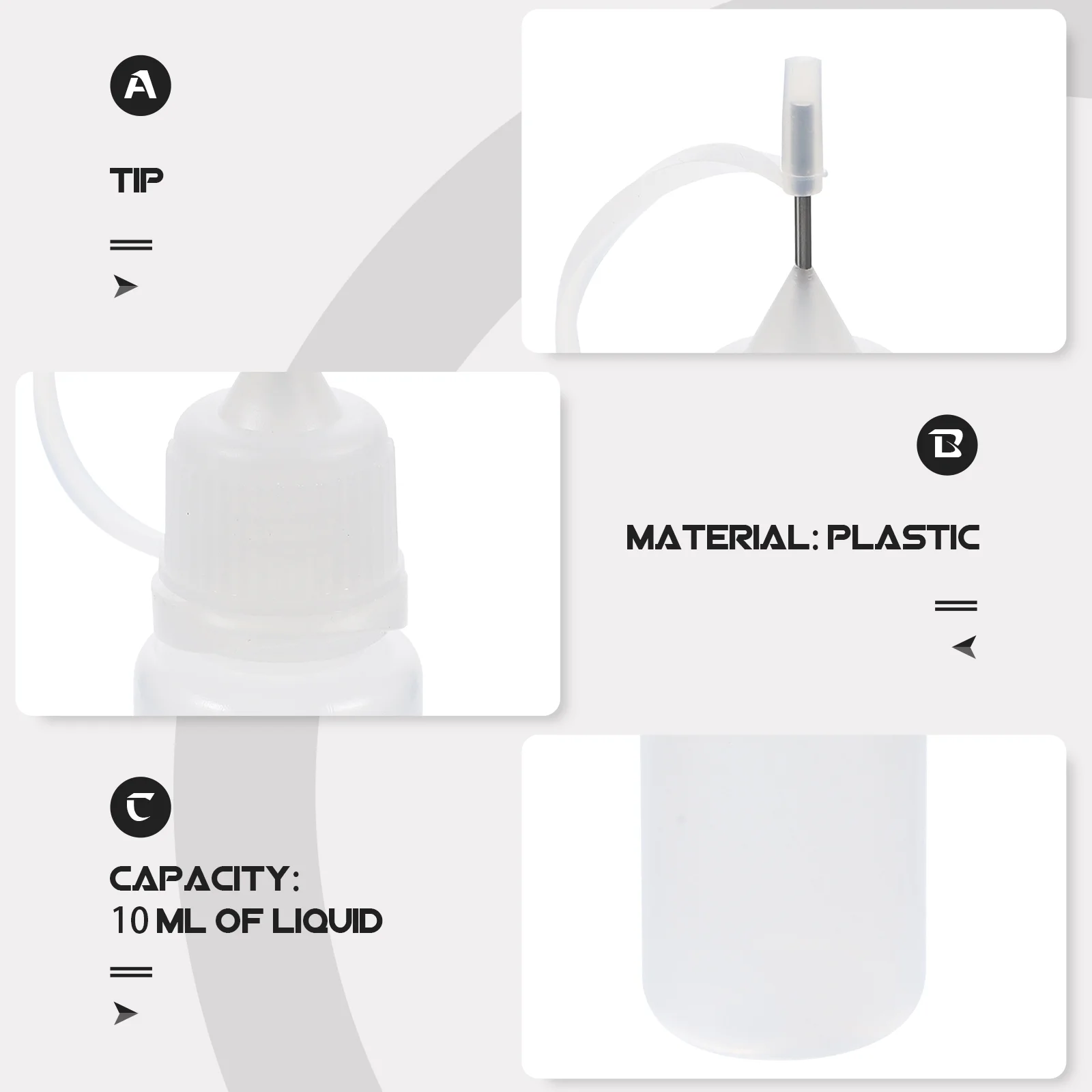 10 pz 10 ml punta dell'ago bottiglia di colla applicatore strumento quilling fai da te bottiglia di precisione (bianco) bottiglia con punta dell'ago