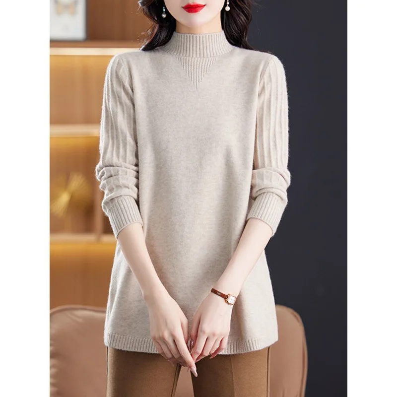 Vêtements féminins demi col roulé pull bas chemise chaud tricot automne hiver tricots Pulls Femmes Pulls Femmes hauts