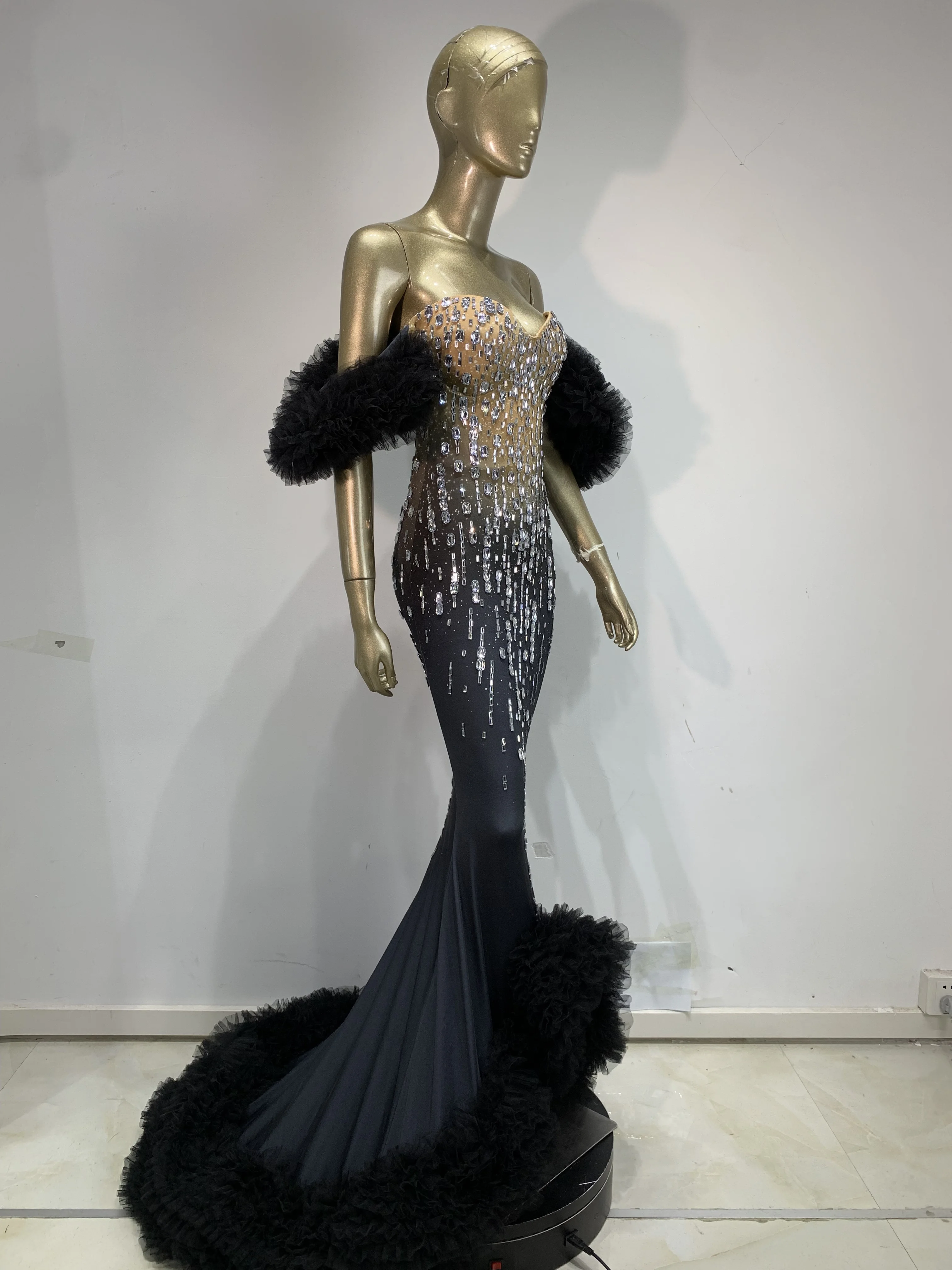 Women Sexy Luxury Rhinestone Bodycon Maxi Long Dress Celebrate Festival Nightclub Evening Party Singer Stage Performance Outfit