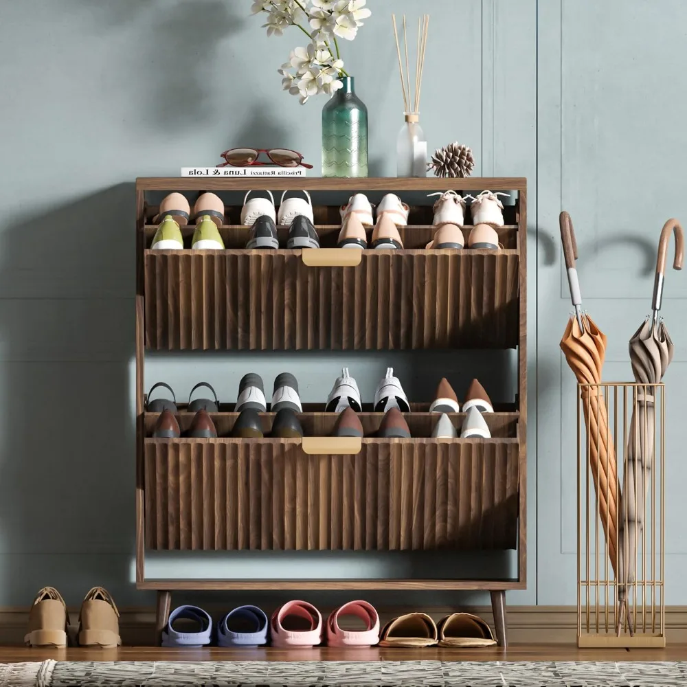 

Shoe Cabinet Storage,Modern Freestanding Organizer w/2 Flip Drawers,Narrow Shoes Rack Cabinets for Entryway,Shoe Cabinet Storage