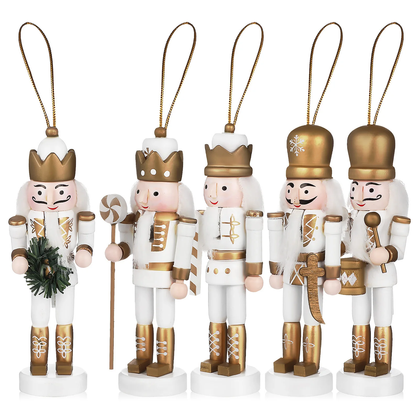 

5 pcs Christmas Nutcracker Hangings Wooden Figures Festival Decor Indoor Decoration For Office Table Kids Xmas Ornament Craft