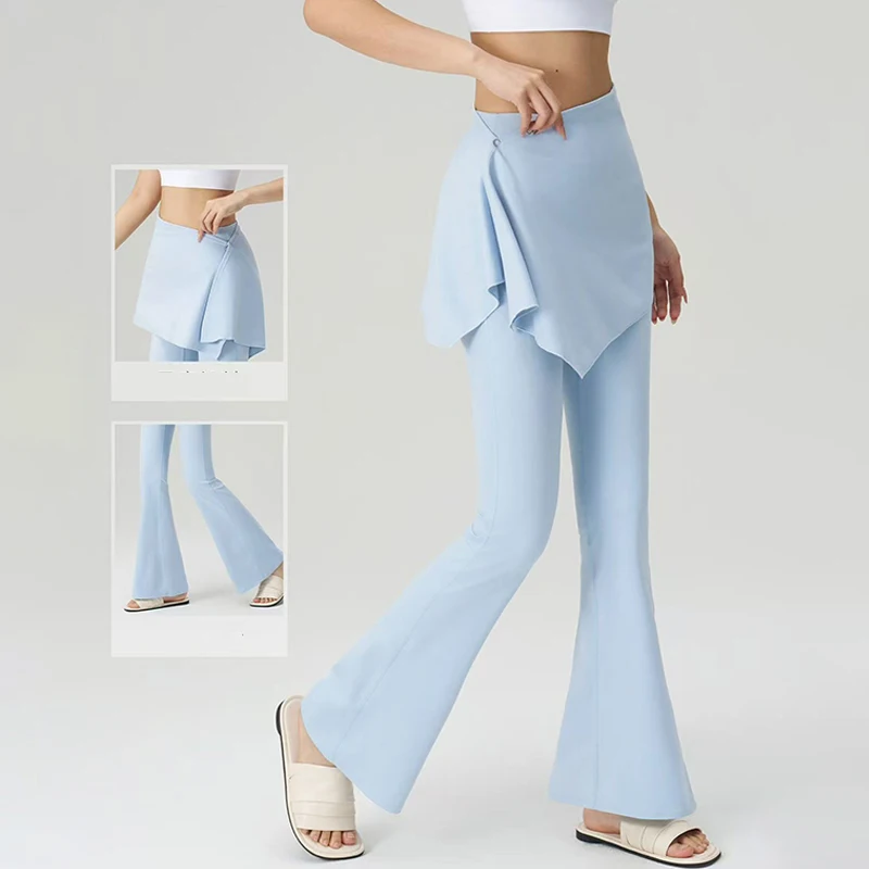 High Waist Flared Yoga Pants Women's Butt Lifting Fake Two Piece Leggings Workout Skirt Pilates Fitness Running Workout Pants