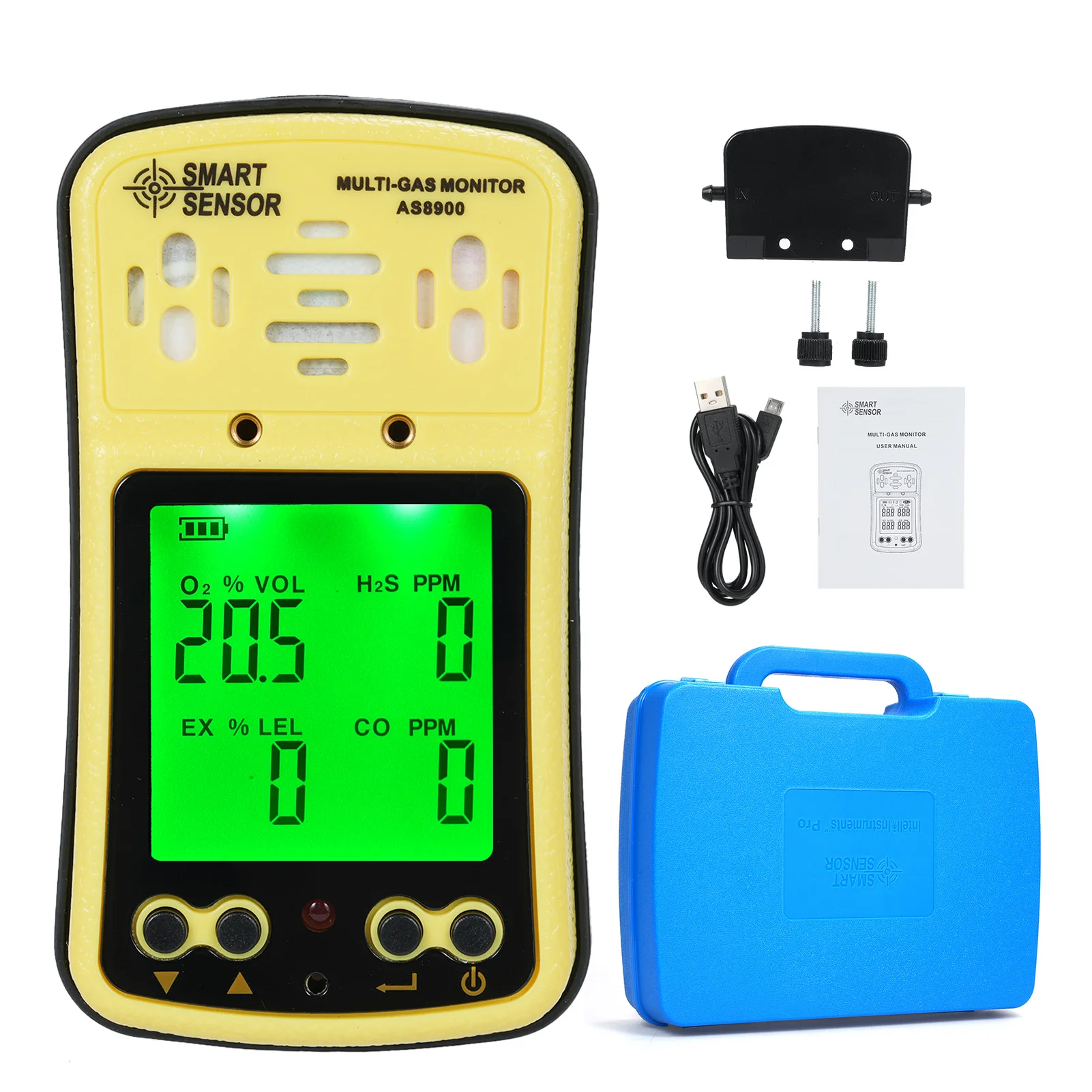 SMART SENSOR AS8900 4 in 1 Combustible Gas Detector Analyzer Handheld Multi-Gas Monitor Gas Detector O₂ CO H₂S Analyzer Explosio
