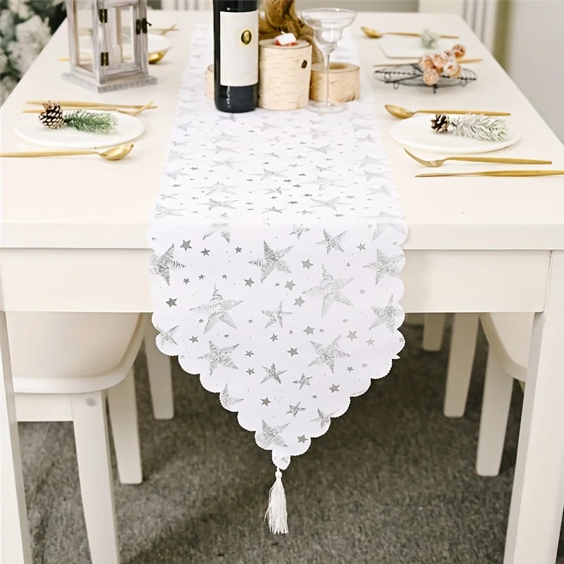 Light Luxury Table Runner Simple Christmas Tree Five Pointed Star Pattern Table Runner Festival Desktop Decor Table Runner