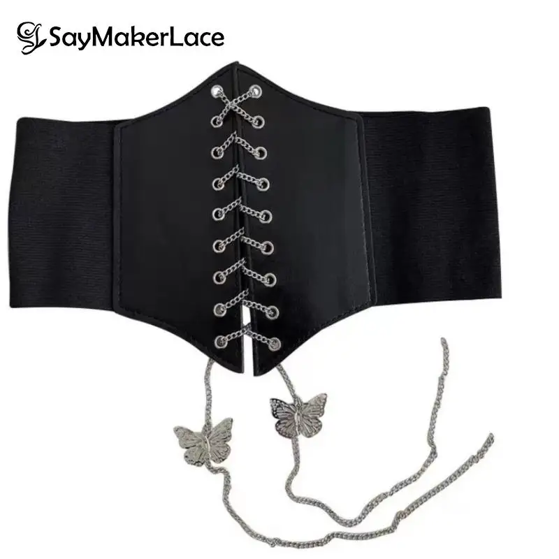 

1PCS Butterfly Chain Corset Wide Belts For Women Pu Leather Slimming Body Waistband Female Shaping Girdle Elastic Waist Belt