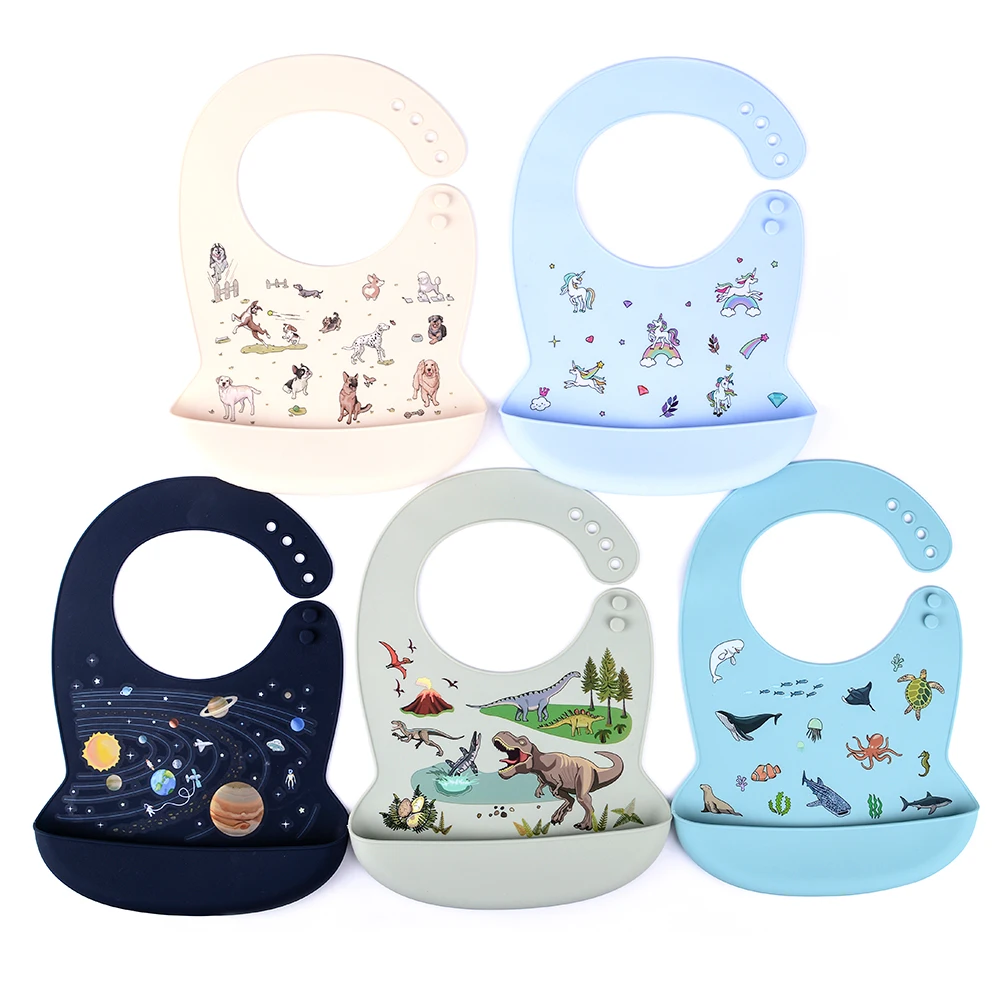 LOFCA 1pc Silicone Bibs For Kids Newborn Baby Bibs Waterproof Silicone Feeding Baby For Toddler Breakfast Feedings Adjustable