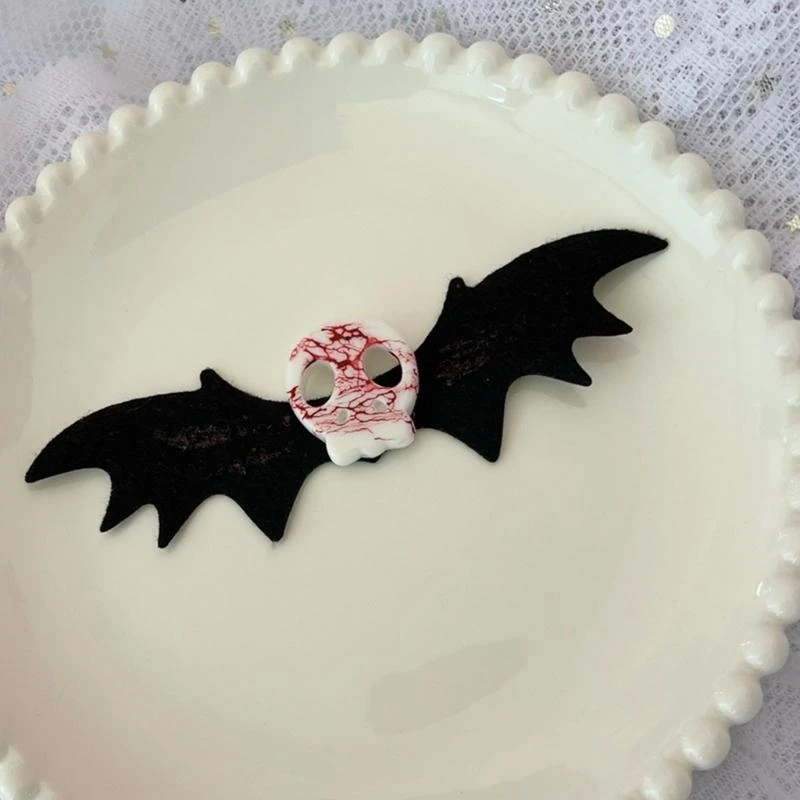 Punk gotico angelo pipistrello clip a becco d'anatra clip laterali per capelli pipistrello teschio fermagli per capelli di Halloween decorazione coda di cavallo mollette per capelli cosplay