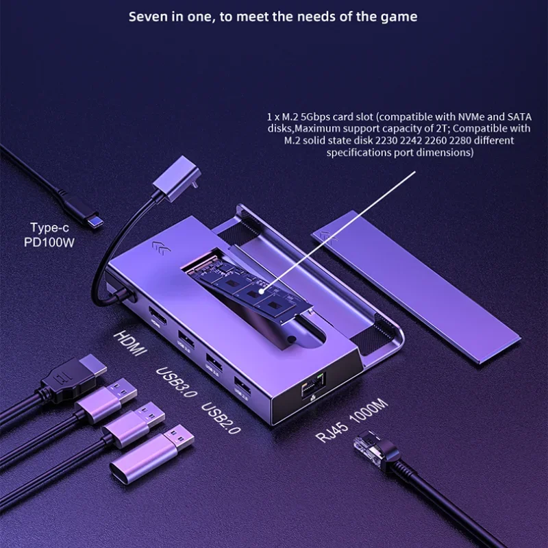 7 in 1 USB C Hub Deck Docking Station SSD Dock M.2 Steam Aluminum Alloy Base for Ayaneo Accessories Jsaux Nintendo Switch Docks