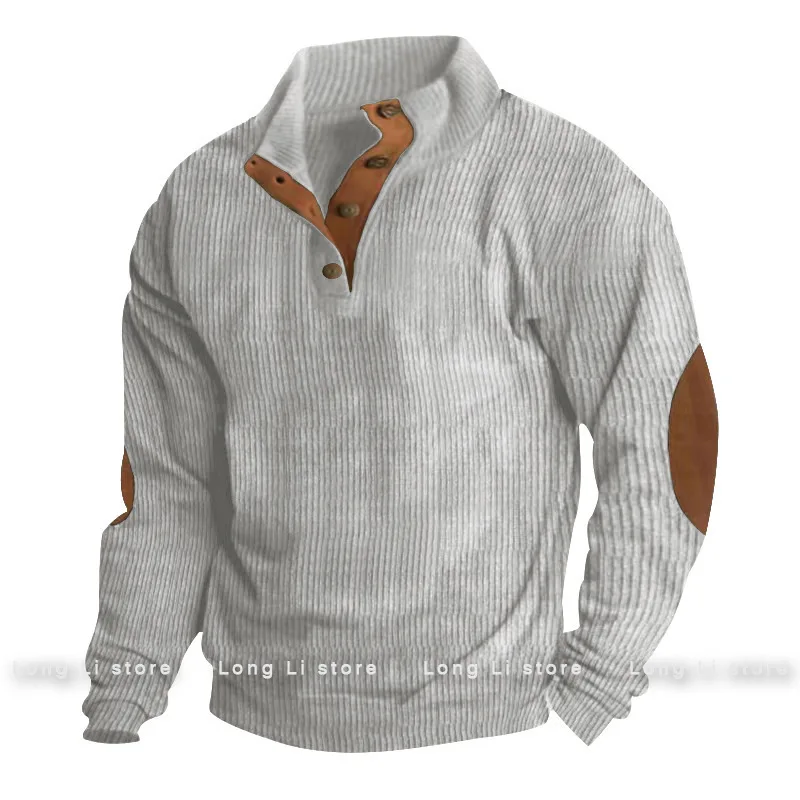 Men's Corduroy Solid Color Splicing Long Sleeve Shirt Pullover Retro Casual Large Size Men's Jacket Men's