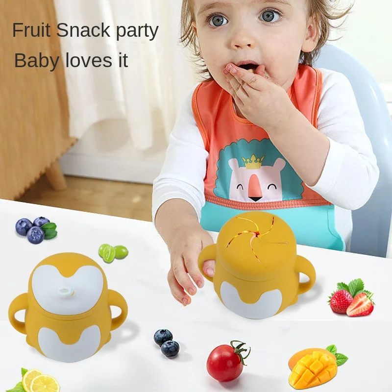 

Newly launched baby learning drink cup snack cup silicone straw cup children's home penguin shaped drinking water cup