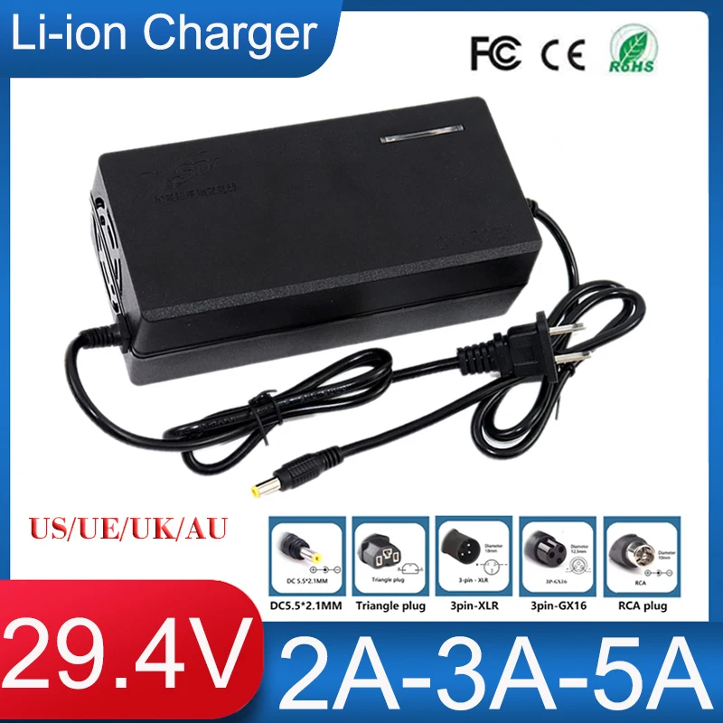 29.4V 2A 3A 5A Ładowarka akumulatorów litowo-jonowych AC110-240V do 24V 25.2V 25.9V 7 Series Lipo Li-ion E-Triccles Elektronarzędzia Szybkie