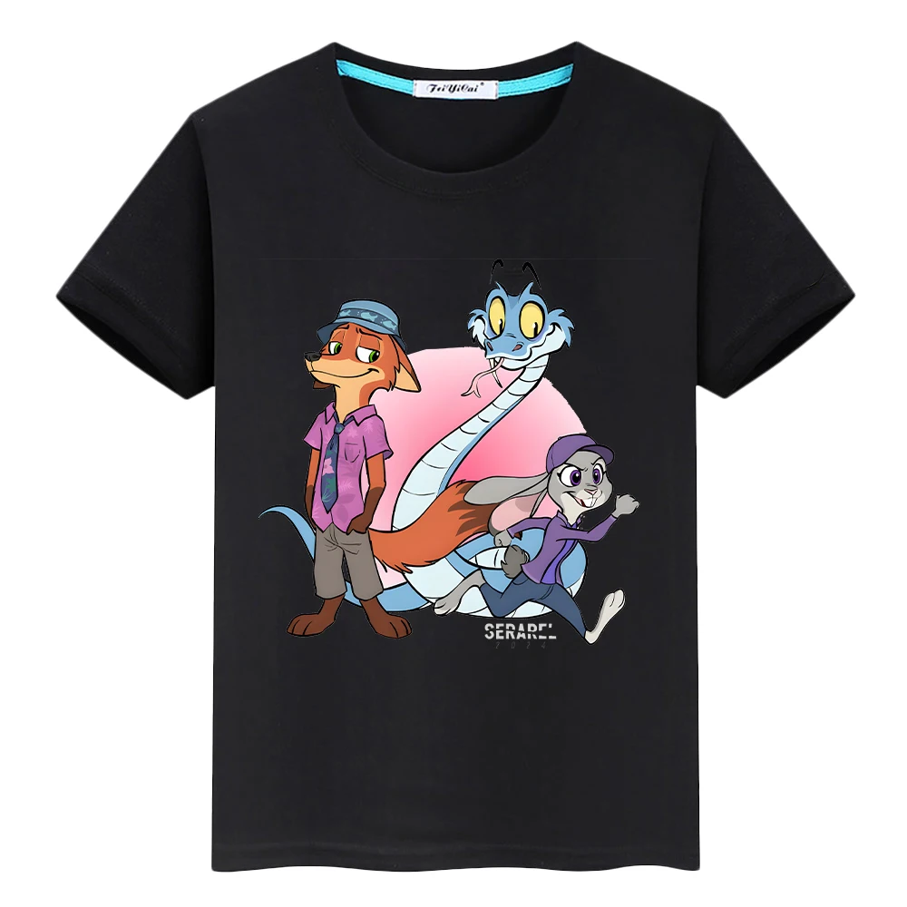 

Disney Print t shirt for kids boy 10years 100%Cotton anime Short Zootopia 2 Kawaii Tops y2k one piece pride tshirt girls clothes