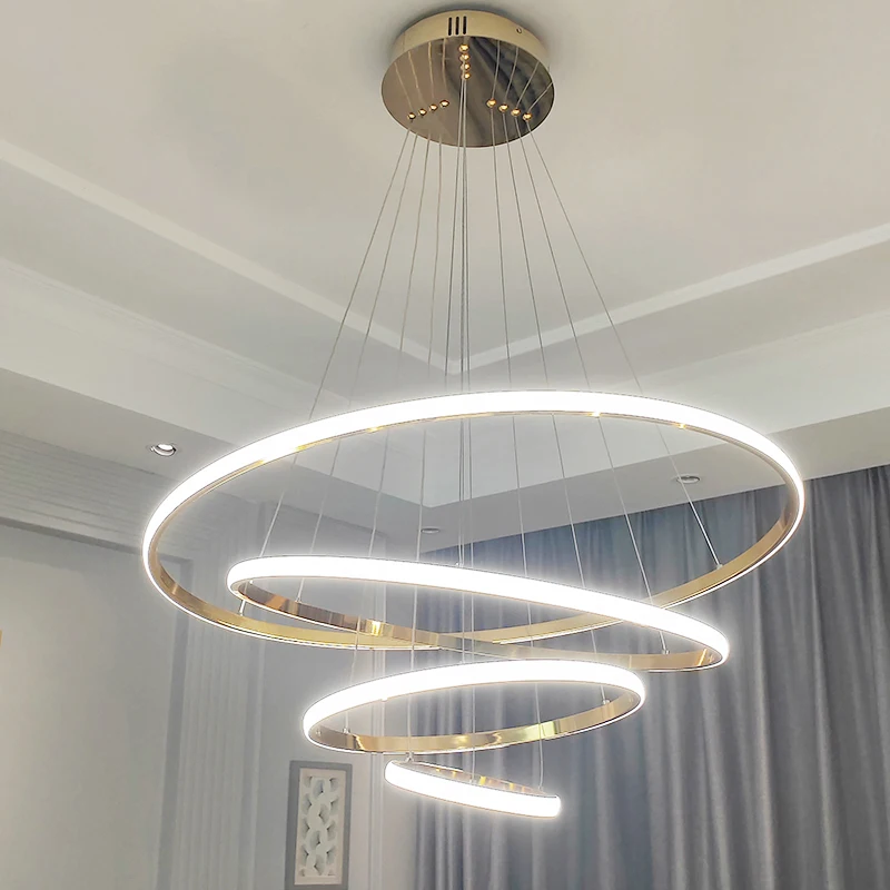 

Gold/Chrome Plating Modern Led Chandelier Lighting Living Room Bedroom Hanging Lighs Kitchen Ring Chandeliers