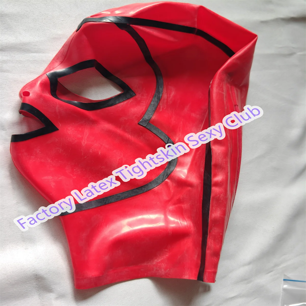 

Latex Hood Back Zipper Red with Black for Catsuit Rubber Mask Cosplay Club Wear Costume