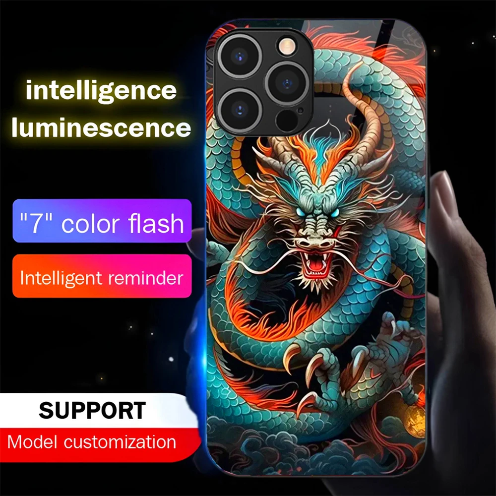 

Cool Dragon Fury LED Light Up Glass Phone Case Back Cover For Samsung S25 S24 S23 S22 S21 S20 FE Note 10 20 Plus Ultra