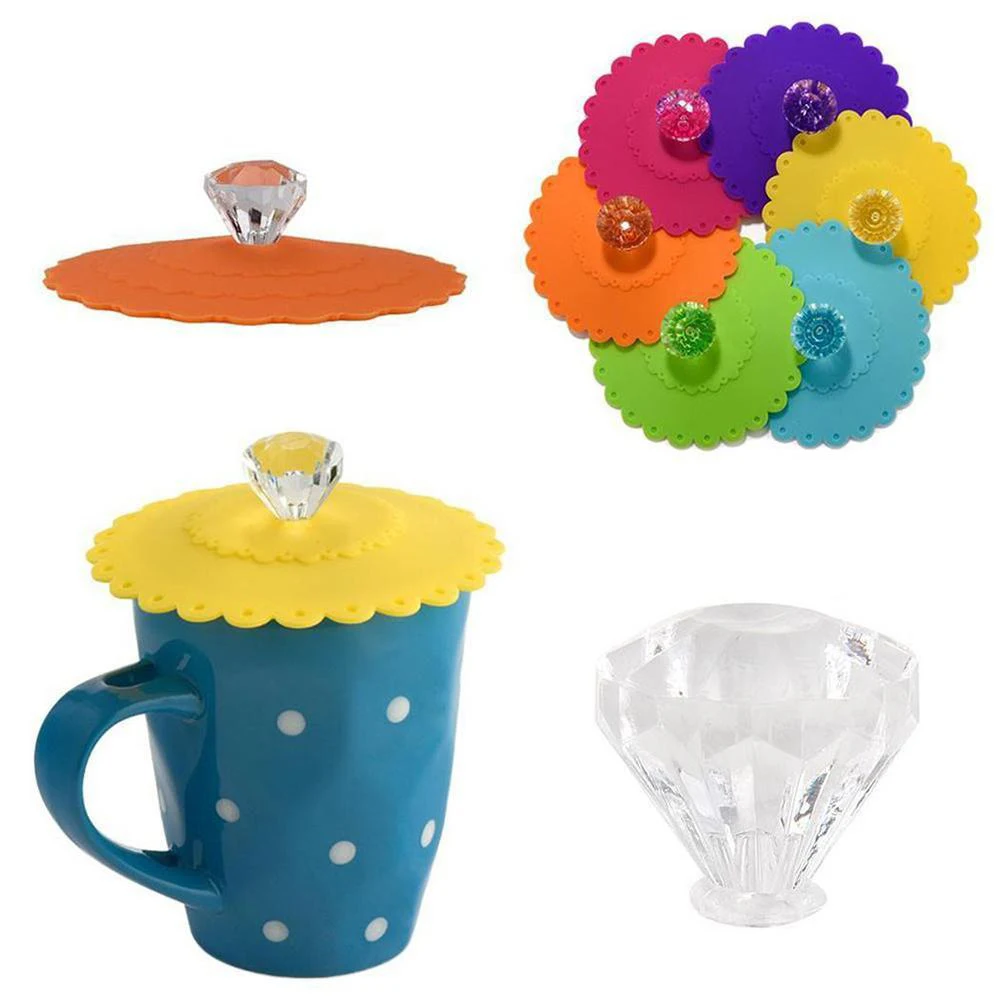 Silicone Food Grade Diamond Lid Glass Drink Cover Cup Lid Anti-dust Coffee Mug Keep Warm Seal Silicone Drink Cup Lids