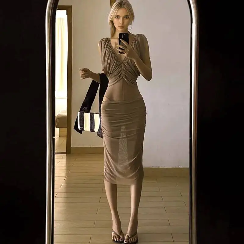 Women Set Skirts French Chiffon Dress Women's Summer Slim Fit Waist Ruched Pure Desire Bodycon Mini Skirt Set