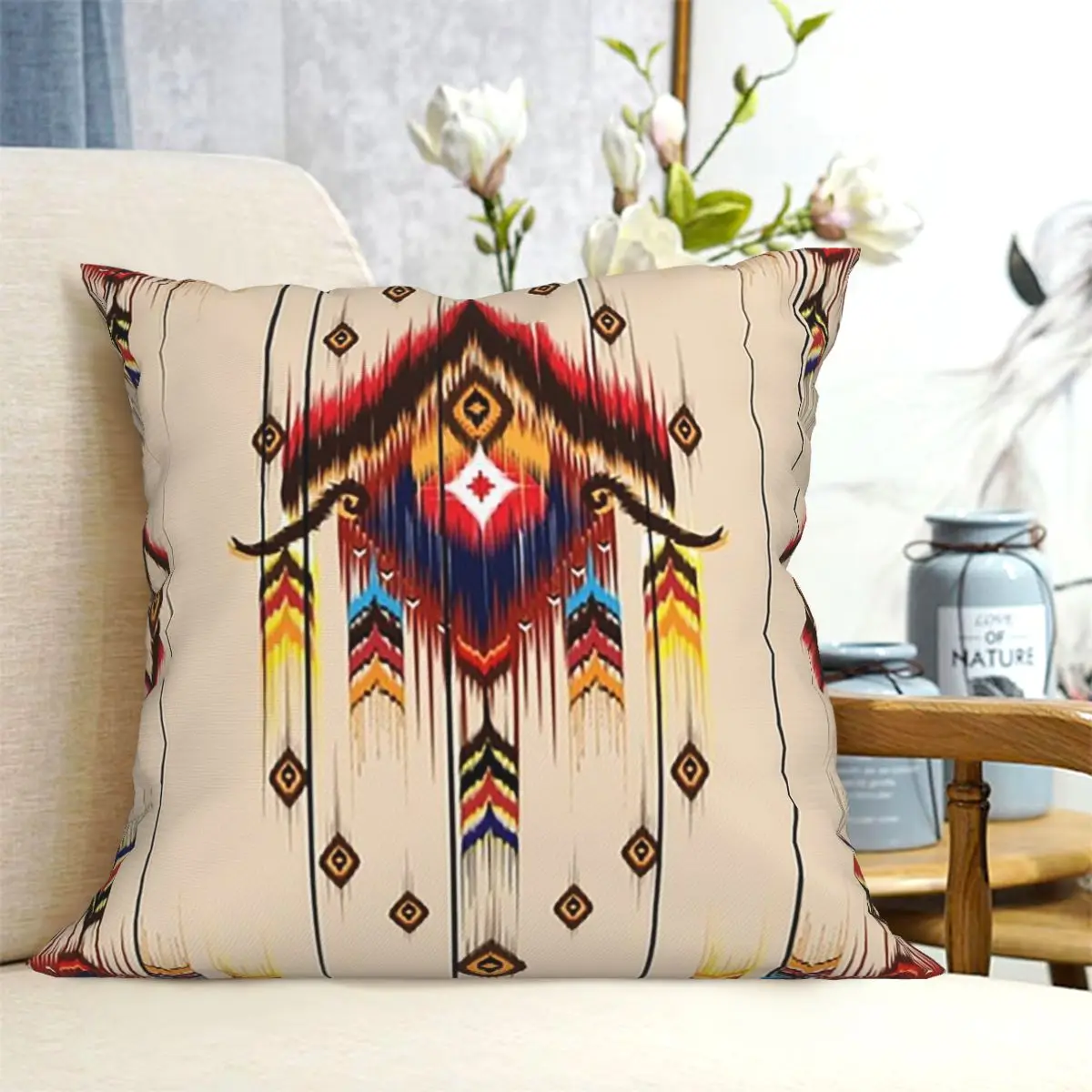 Ikat Pattern Embroidery Abstract For Design Square Pillowcase Cushion Cover Pillow Case Throw Pillow Cover for Home Bedroom Car