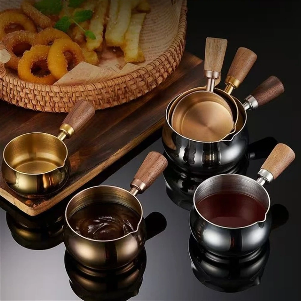 Mini Sauce Pan with Wooden Handle Made from Stainless Steel for Heating Milk Melting Chocolate and Preparing Sauces Efficiently