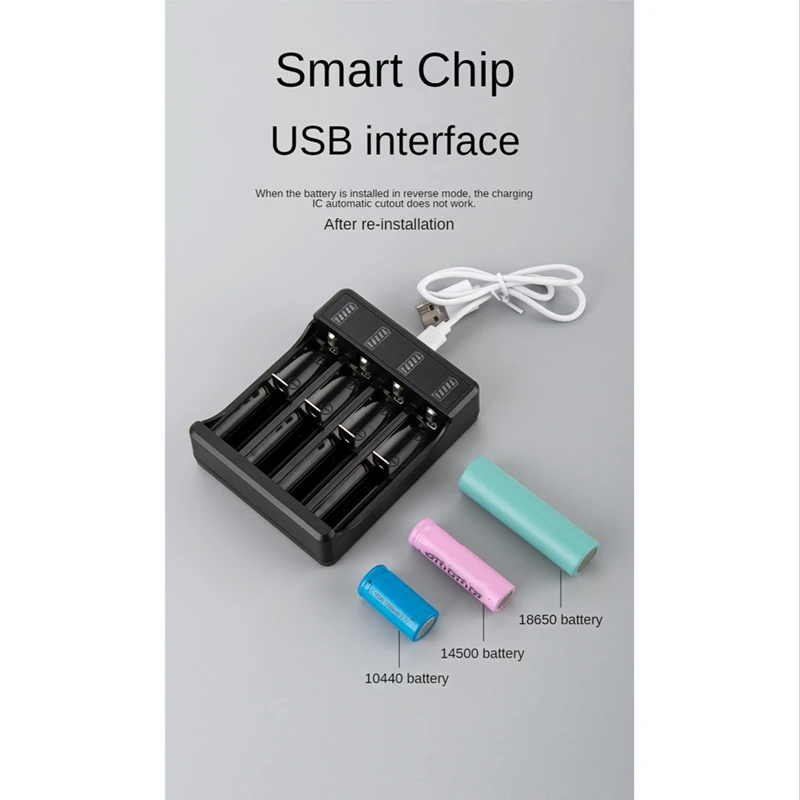 18650 Fast Charger With Type-C Cable 4.2V Lithium Battery Intelligent Charger For 14500 26650 18650 Battery