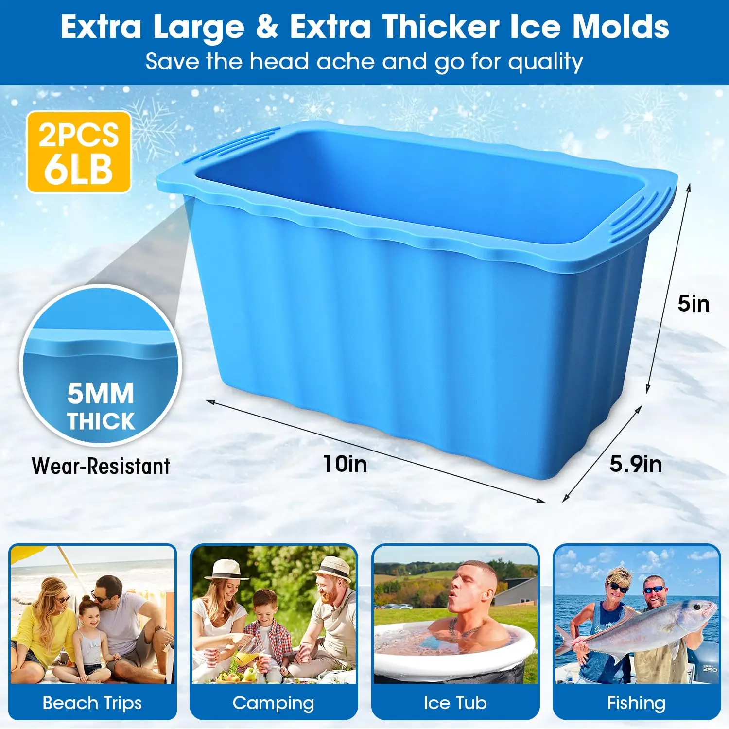 Extra Large Ice Block Molds-6LB Extra Thick Large Silicone Ice Cube Molds for Coolers &Ice Bath Tub Cold Plunge Water Chiller