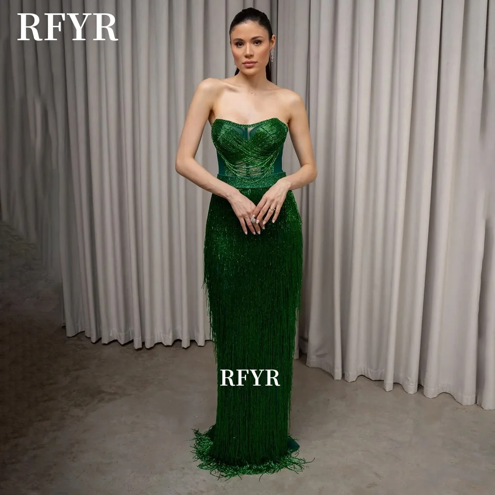 

RFYR Green Prom Dress Tassels Party Dress with High Slit Formal Occasion Dress vestidos de fiesta Customized