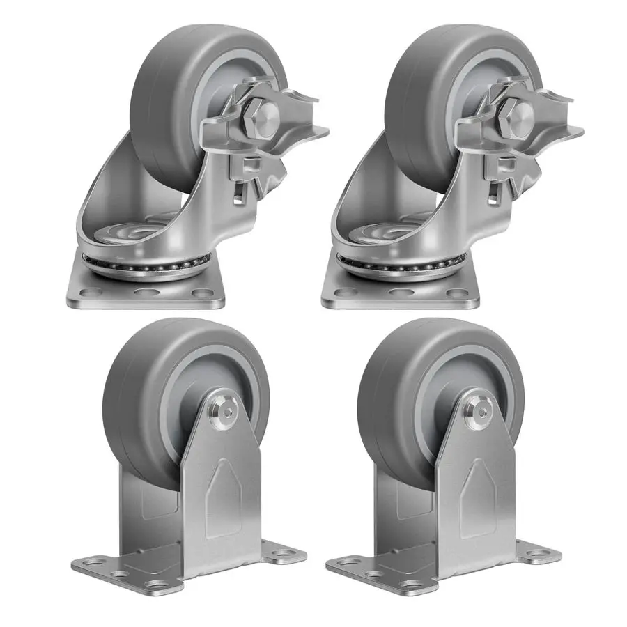 

3-колесные промышленные ролики для тяжелых нагрузок, набор из 4 штук, не оставляющие следов резиновые ролики для тележек, мебели, верстаков, грузоподъемность 1000 фунтов.