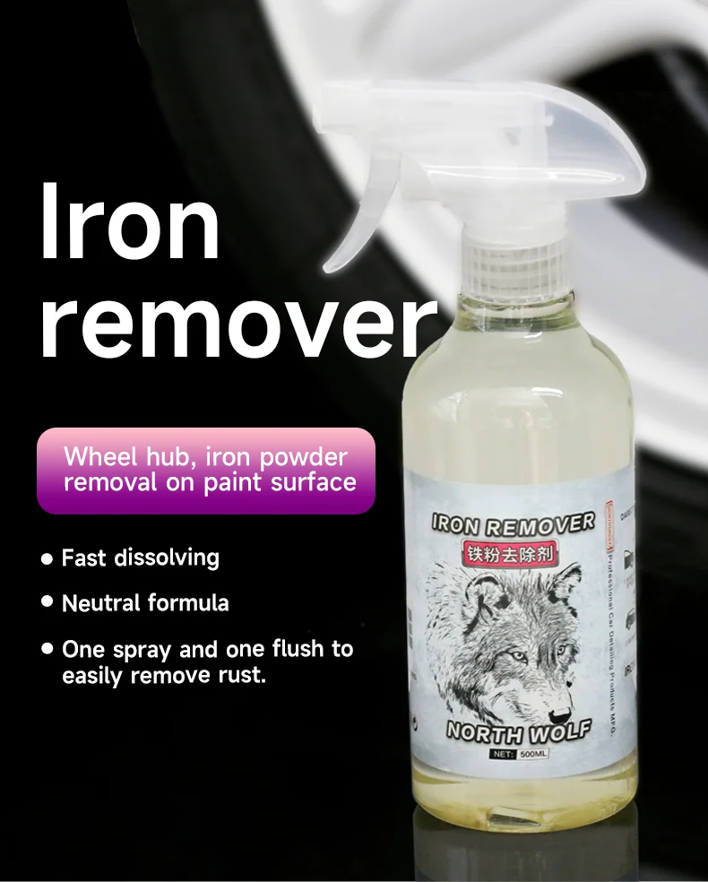 DETAILING Car Iron Remover 500ML Iron Powder Remover Protect Wheels And Brake Discs From Iron Dust Rim Rust Cleaner