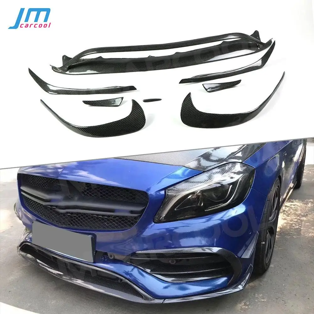 

For Benz A Class W176 A45 A200 A250 AMG 2016-2018 Front Lip Side Bumper Trims Carbon Fiber/ABS Front Splitter Canards Fins 8PCS