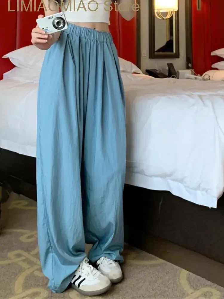 

New Elegant Casual Wide Leg Pants Women Ruched Korean Style Fashion Pants Female France Vintage Loose Long Pants Summer