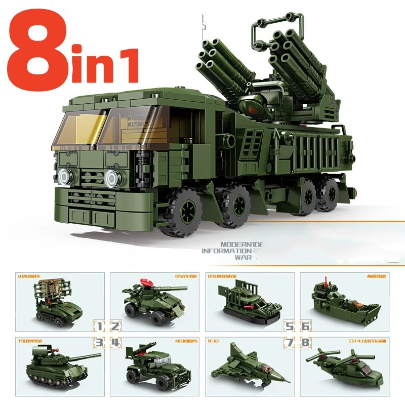 8-в-1 Военный Боевой Танк T90 Wwii Строительные Блоки Армейское Оружие Кирпичи Развивающие Игрушки Для Детей