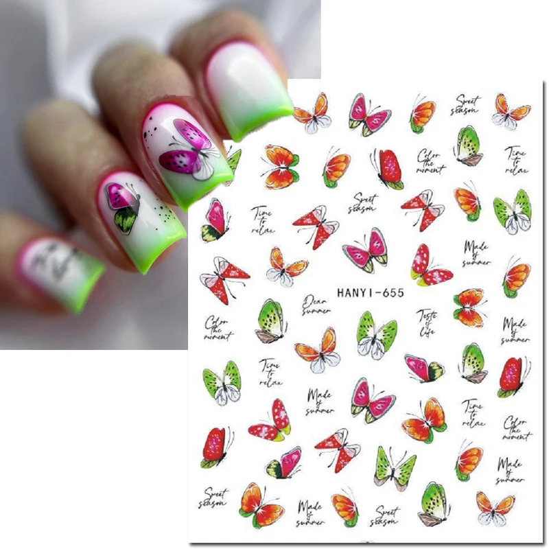 3D Nail Art Adesivos, Cores Doces, Linhas Douradas, Borboleta, Flores, Adesivos Sliders, Decalques de Unhas, Decoração, Salão, Beleza