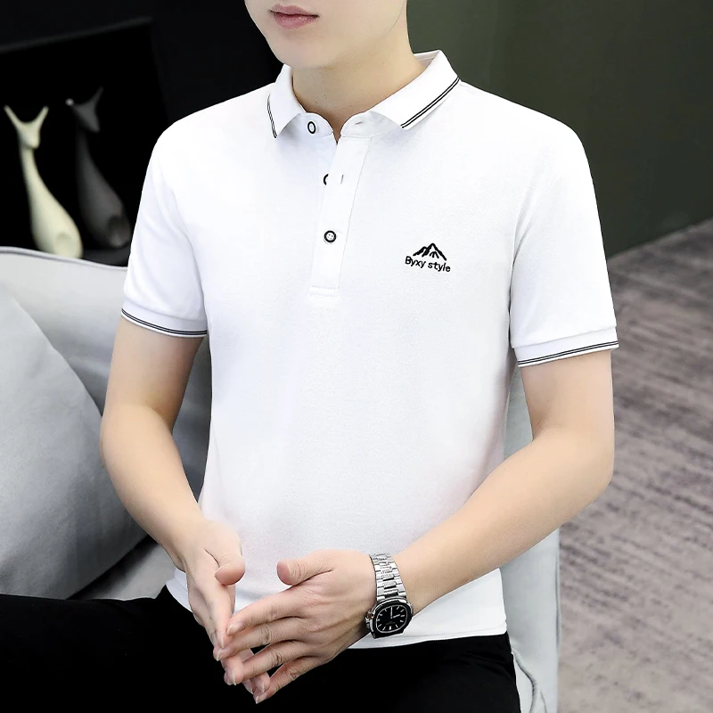 2026 Summer Tops Minimalist Men Polo Shirt Solid Regular Fit Short Sleeve Work Meeting Male TShirt Stylish Size 4XL