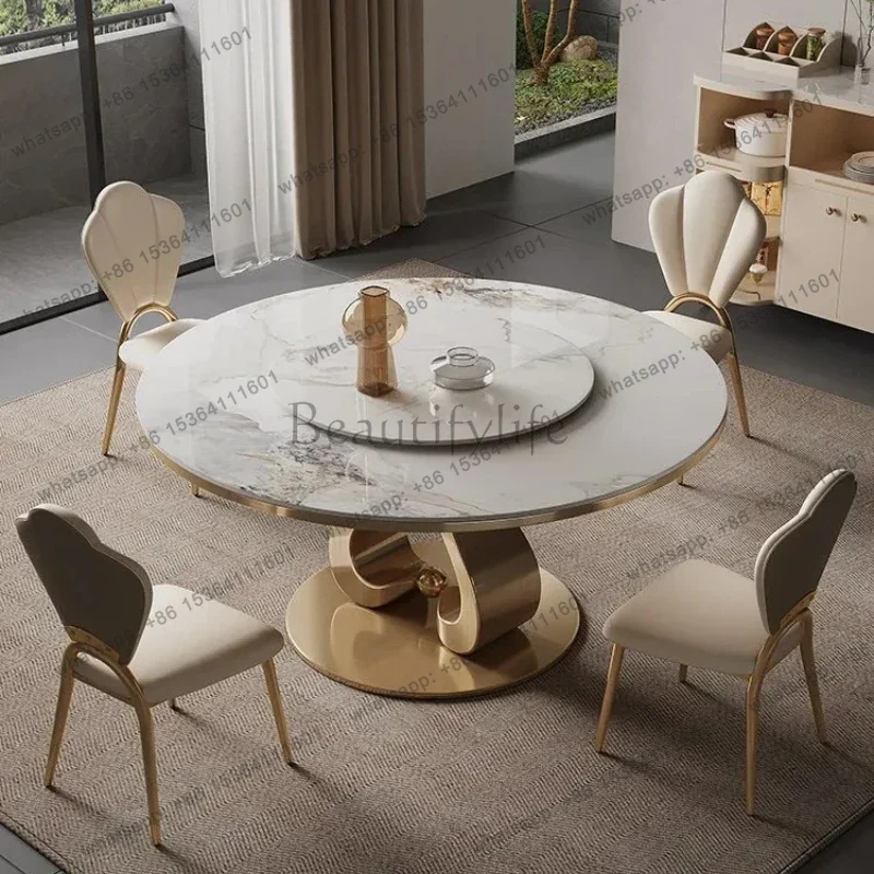 Dining Table Set Space Saving Furniture Modern Simple Light Luxury Restaurant Tables And Chair Combination Rock Slab Round Table