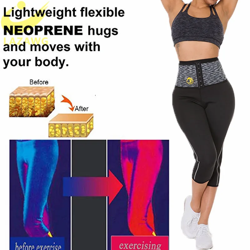 LAZAWG pantaloni da donna caldi in Neoprene Sauna pantaloncini da ginnastica allenatore in vita Body Shaper vita con gancio allenamento controllo