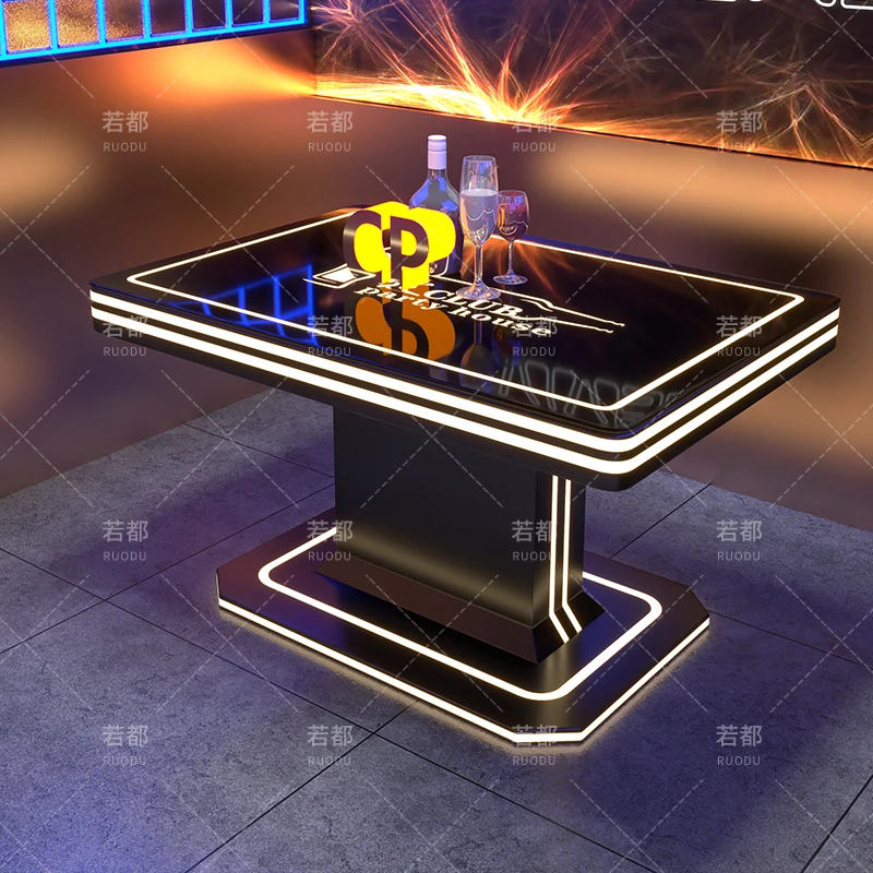 高品質LEDライト付きKTVダイニングコーヒーテーブル家具セット、メタルステンレススチール製モダン業務用家具バーファニチャー