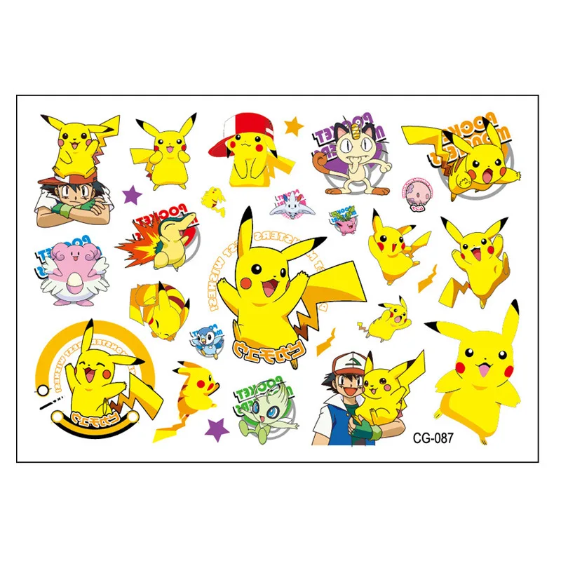 New 1Pcs Pokemon Tattoo Stickers Waterproof Cute Pikachu Sticker Funny Cartoon Kids Girls Christmas Birthday Gift Reward Toy