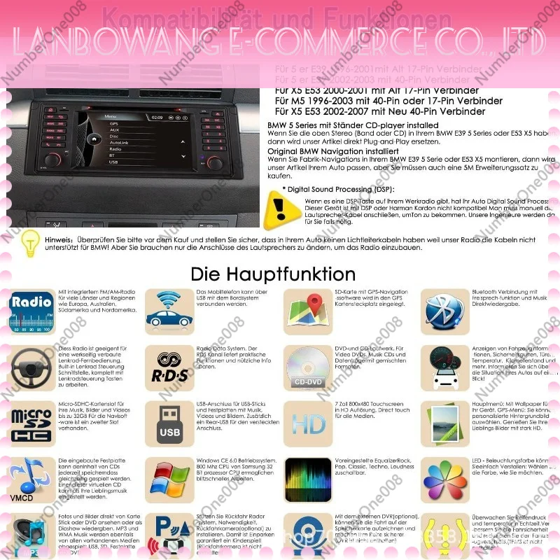 Android All In One Car GPS Navigation Bluetooth Player Compatible for 96-07 BMW E53 with Reverse Image