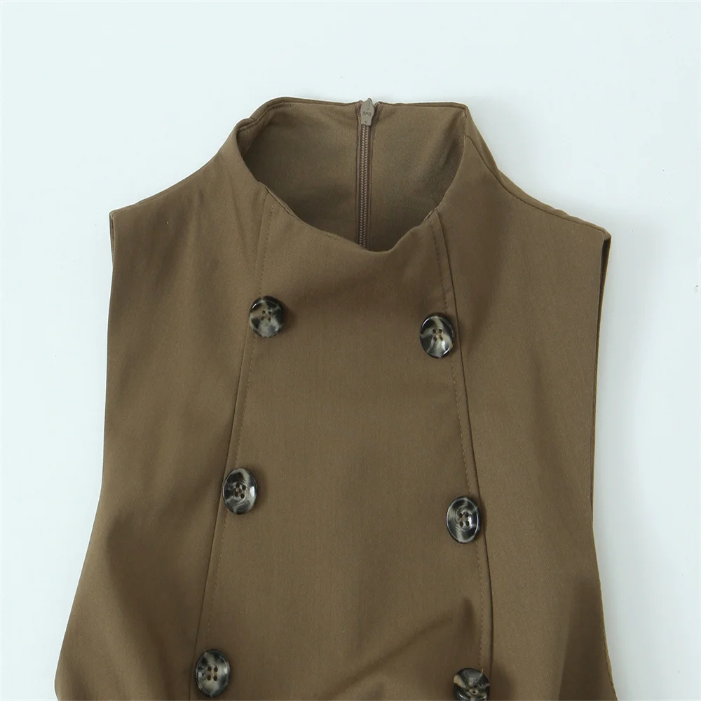منتج جديد للخريف على الطراز الأوروبي والأمريكي للسيدات متعدد الاستخدامات بأزرار ضيقة ورقبة عالية بدون أكمام #3