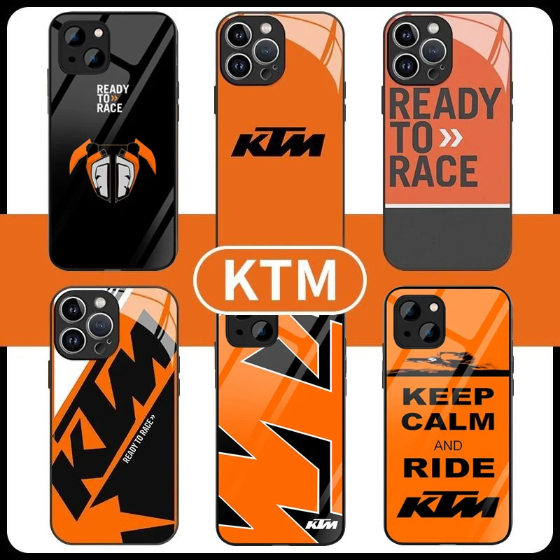 حافظة هاتف محمول من الزجاج المقسى بشعار KTM حافظة هاتف حديثًا لهاتف آيفون 16 15 14 13 12 11 Pro Plus Promax 7 8 Plus SE2 SE3 X XS Xr #6