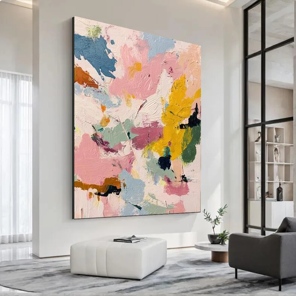 Modern Handmade Abstract Oil Painting on Canvas Colorful Graffiti Wall Art Picture for Home Living Room Decor Unique Image Mural