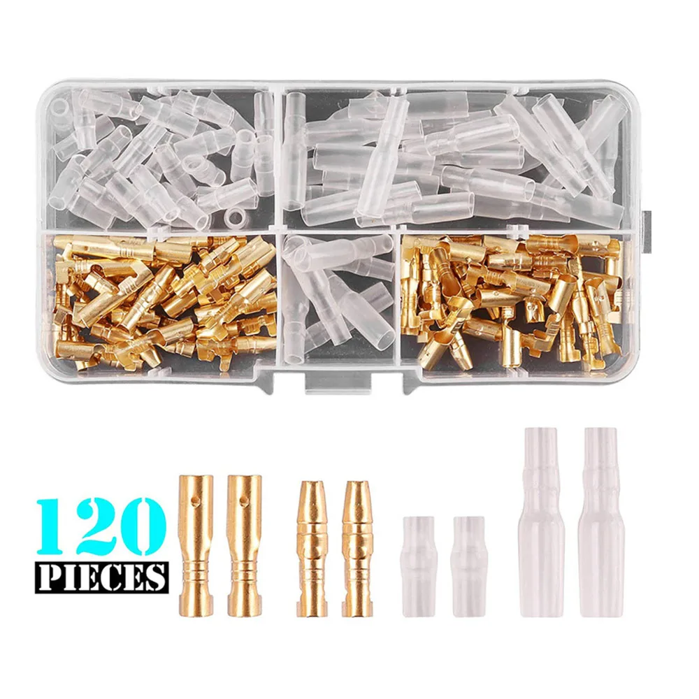 120-teiliges Messing-Steckverbinder-Set (3,5 mm/3,9 mm) mit Isolierhülsen für Motorrad, Auto und LKW – Detail 1