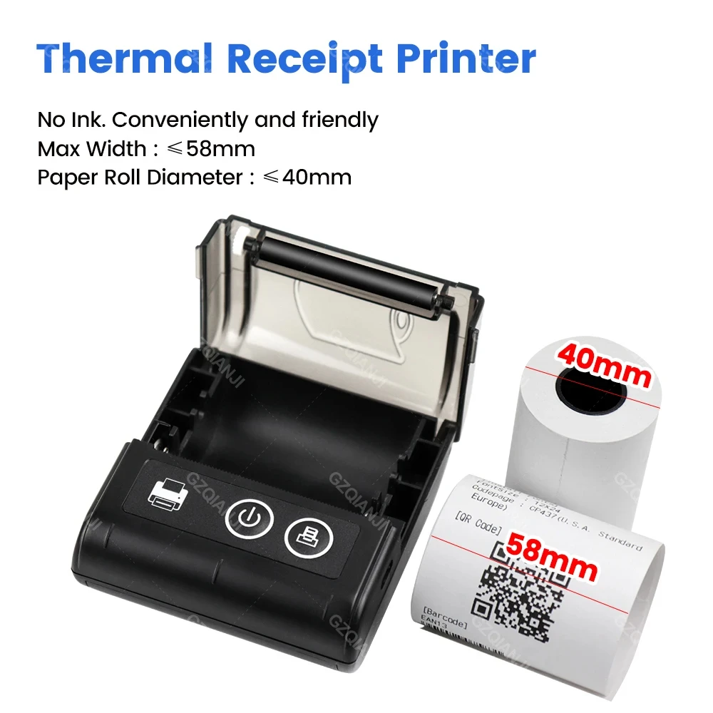 Mini Impresora térmica portátil, máquina de impresión de 58MM, Bluetooth, para teléfono IOS, Android, ordenador, USB