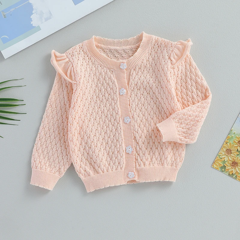 Baby Girls Knit Cardigan Long Sleeve Button Sweater Toddler Cardigan Newborn Coat Outwear Fall Winter Clothes